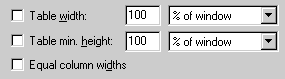 table width specs